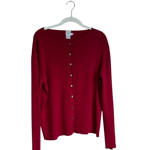 Garnet Hill silk cranberry cardigan pearly buttons Size M - Picture 1 of 6